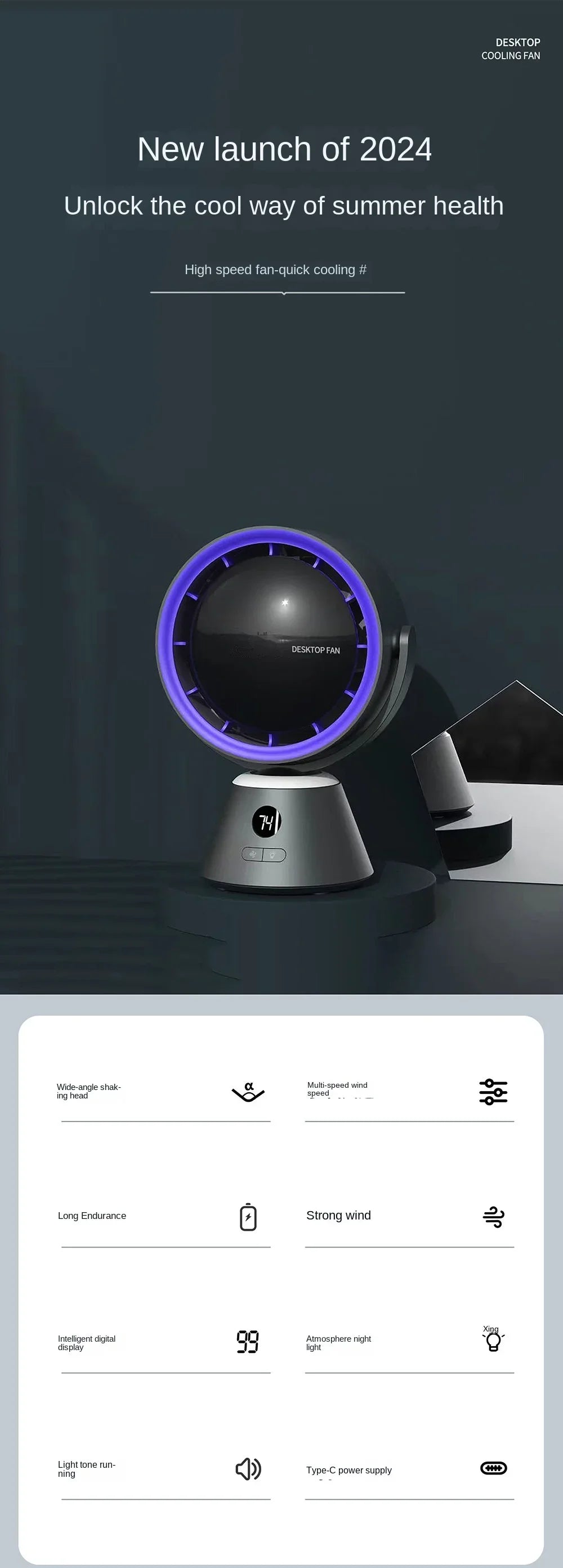 Summer New Product Desktop Small Fan Usb Home Smart Digital Display Mini Electric Fan Office Desktop Night Light Fan