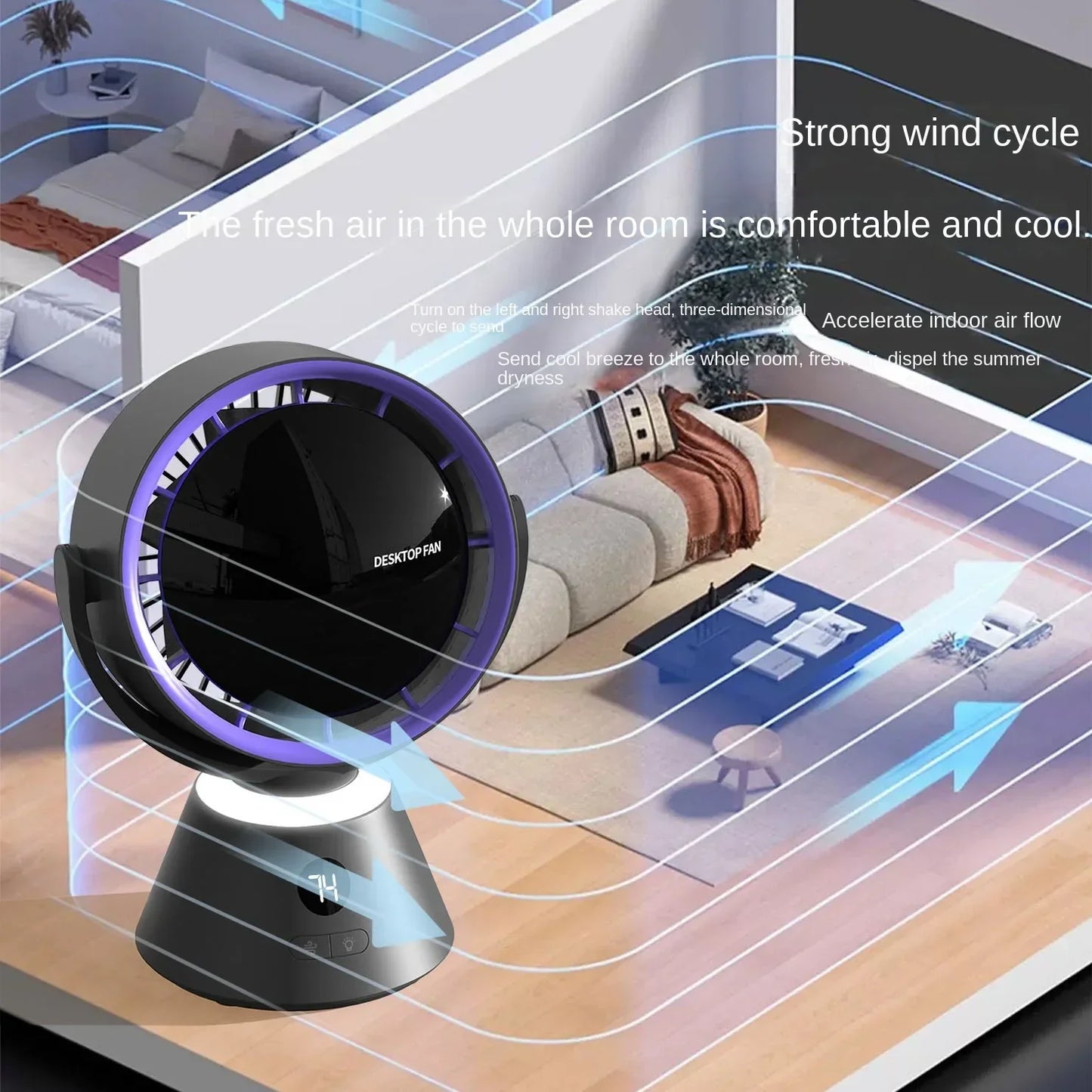 Summer New Product Desktop Small Fan Usb Home Smart Digital Display Mini Electric Fan Office Desktop Night Light Fan