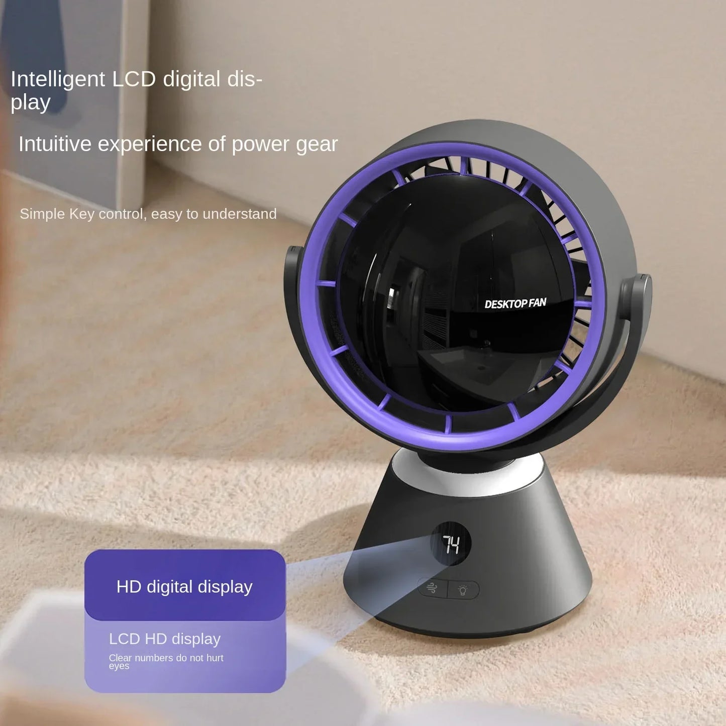 Summer New Product Desktop Small Fan Usb Home Smart Digital Display Mini Electric Fan Office Desktop Night Light Fan