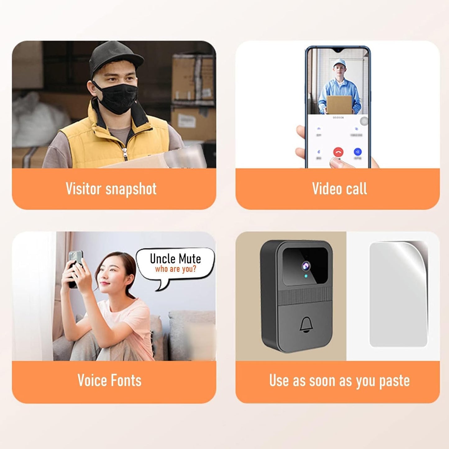 Smart Wireless Video Doorbell, HD Night Vision Camera Outdoor, WiFi Rechargeable Home Intercom Doorbell with Automatic Snapshot Cloud Storage