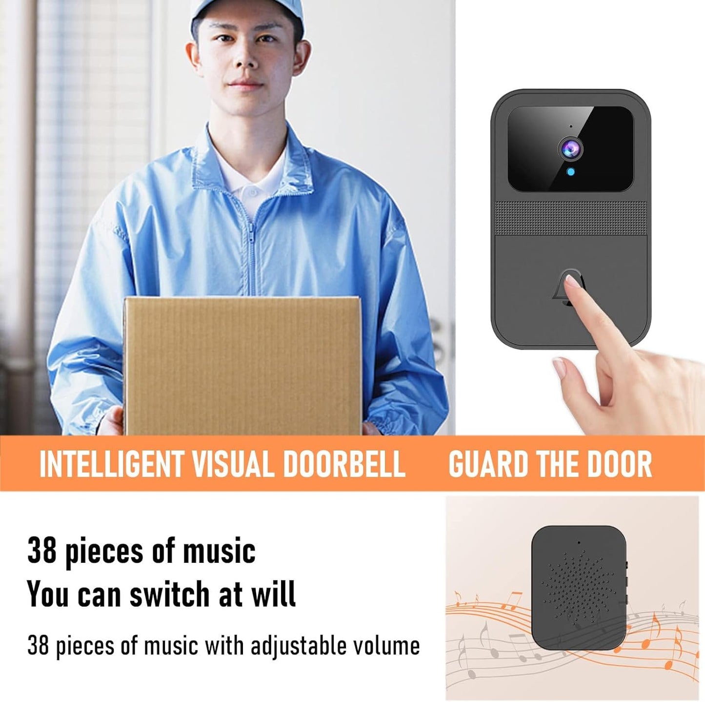 Smart Wireless Video Doorbell, HD Night Vision Camera Outdoor, WiFi Rechargeable Home Intercom Doorbell with Automatic Snapshot Cloud Storage