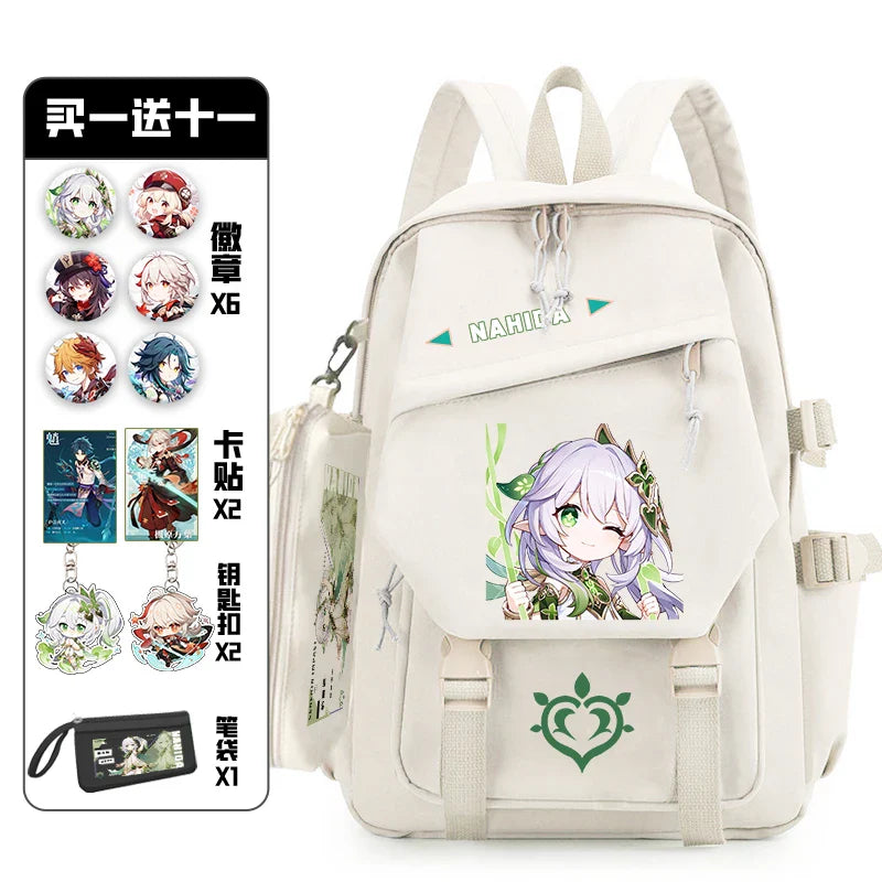 Genshin Impact with Pain Pack Badge Set Backpack Pencil Box Anime Waterproof Teenager Schoolbag Student Girl Boy Book Travel Bag