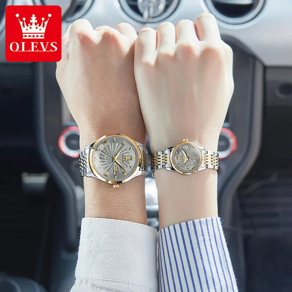 OLEVS Couple Watches Automatic Mechanical Luxury Stainless Steel Waterproof Cyclone Dial Lovers Watch Gift Set relogio masculino