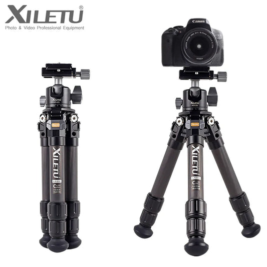 XILETU Lightweight Stable Carbon Fiber Tripod w 360° Rotation Detachable Ball Head Mini Tabletop Stand For Digital Cameras DSLRS