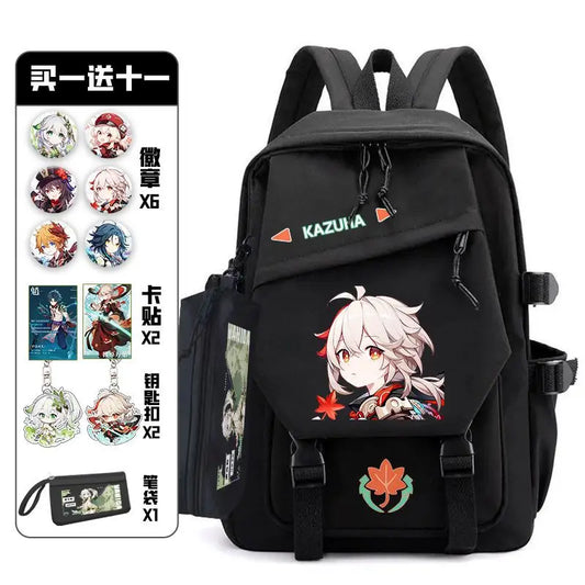 Genshin Impact with Pain Pack Badge Set Backpack Pencil Box Anime Waterproof Teenager Schoolbag Student Girl Boy Book Travel Bag