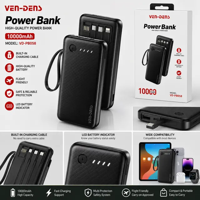 ⚡ VEN-DENS 10000mAh Power Bank 🔋