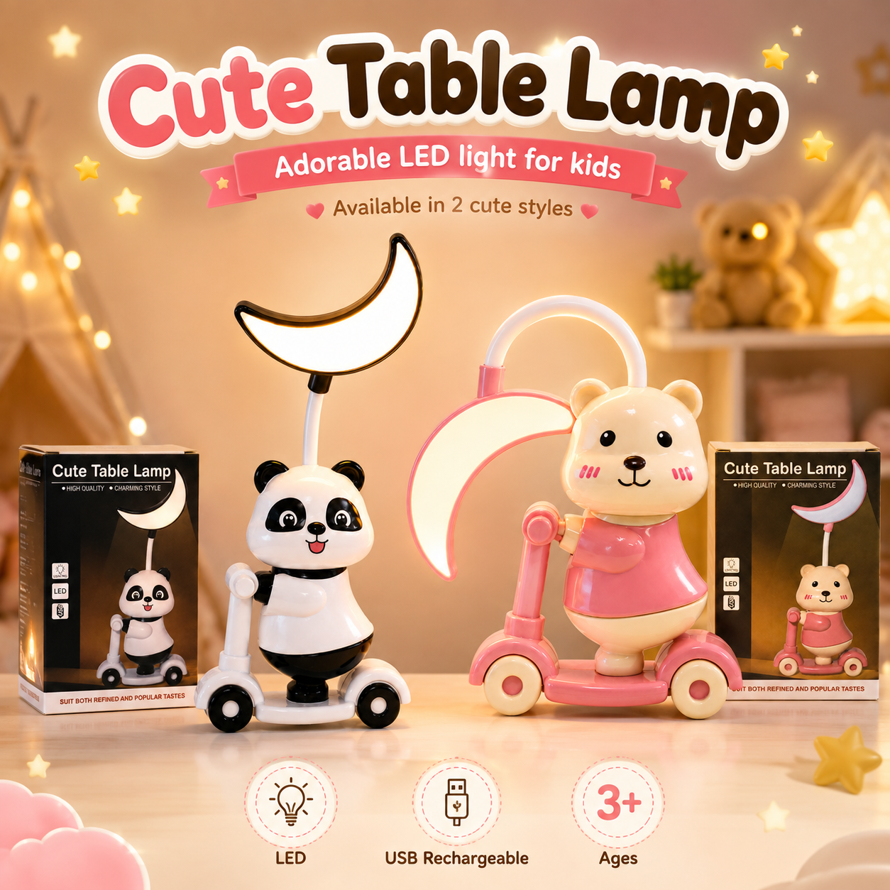 🛴💡 2-IN-1 CARTOON SCOOTER MINI DESK LAMP WITH SHARPENER ✏️✨