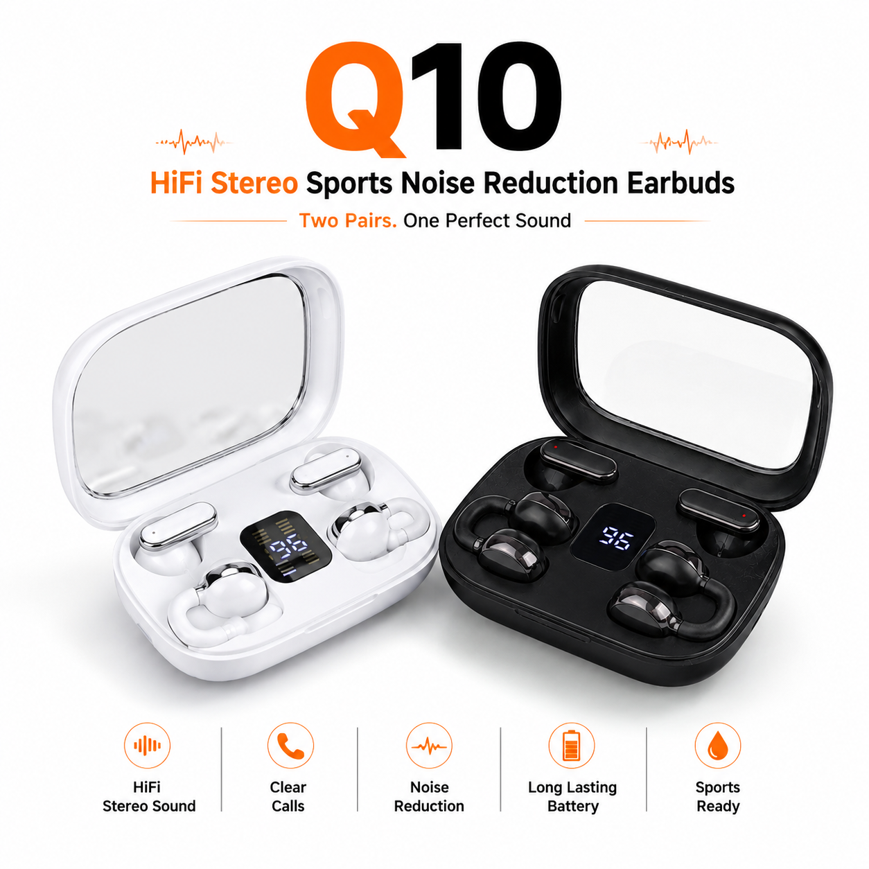 Stereo Sports Wireless Earbuds (2 Pairs) – 4-in-1 Combo Set